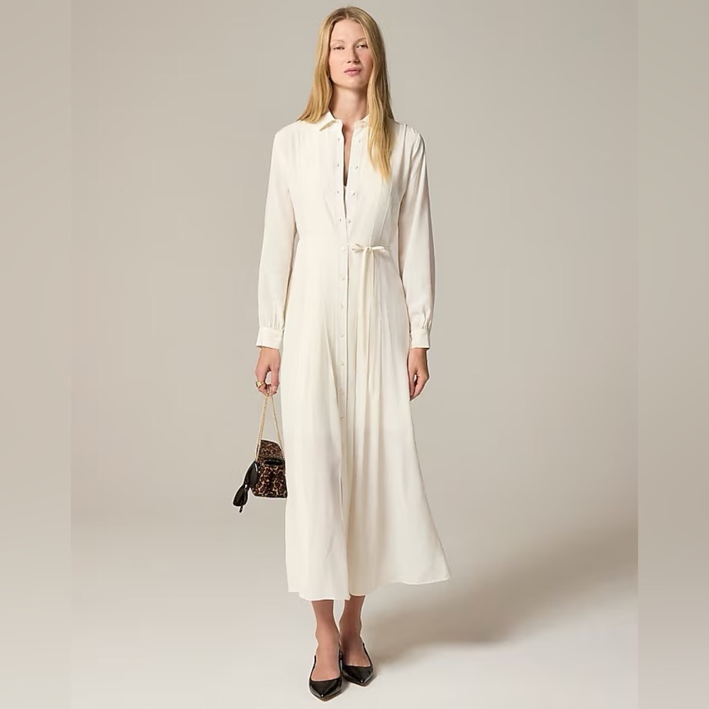 NWT JCrew Ivory Viscose Button down pleated plisse maxi long shirtdress